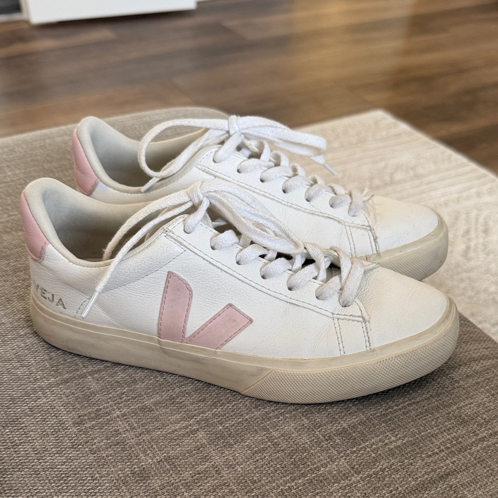 Veja Campo Women's White and Light Pink Sneakers - Picture 4 of 11